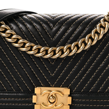 Chanel Lambskin Chevron Chain Stitched Medium Boy Flap Black 8 of 13