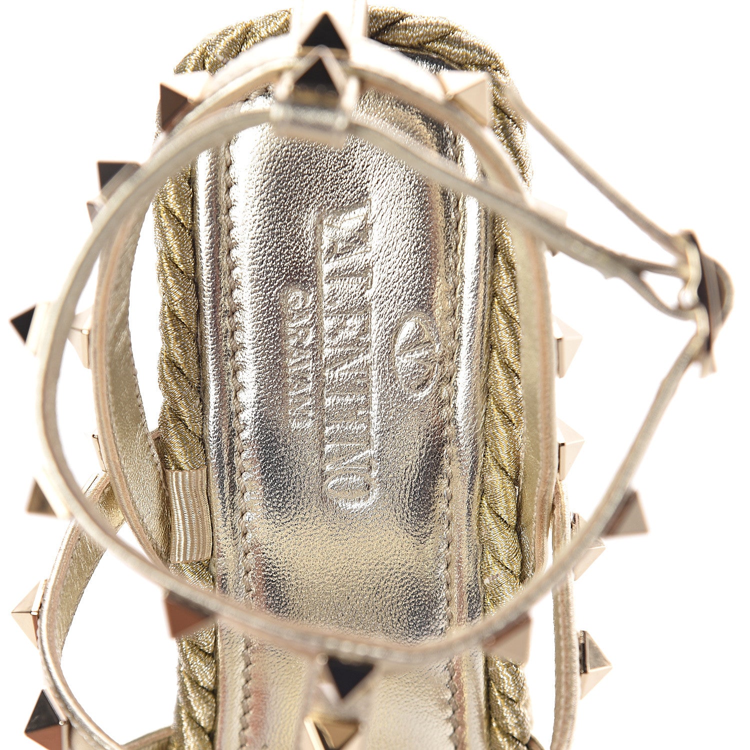 Valentino Garavani Metallic Nappa Rockstud Ankle Strap Torchon Espadrille Caged 25/95mm Wedge Sandals 37 Platino 5 of 7