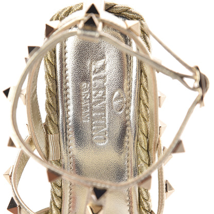 Valentino Garavani Metallic Nappa Rockstud Ankle Strap Torchon Espadrille Caged 25/95mm Wedge Sandals 37 Platino 5 of 7