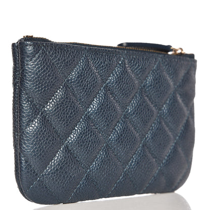 Chanel Metallic Caviar Quilted Small Cosmetic Case Dark Blue 3 of 8