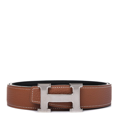 Hermes Box Togo Strie 32mm H Belt 90 Black Gold 1 of 11