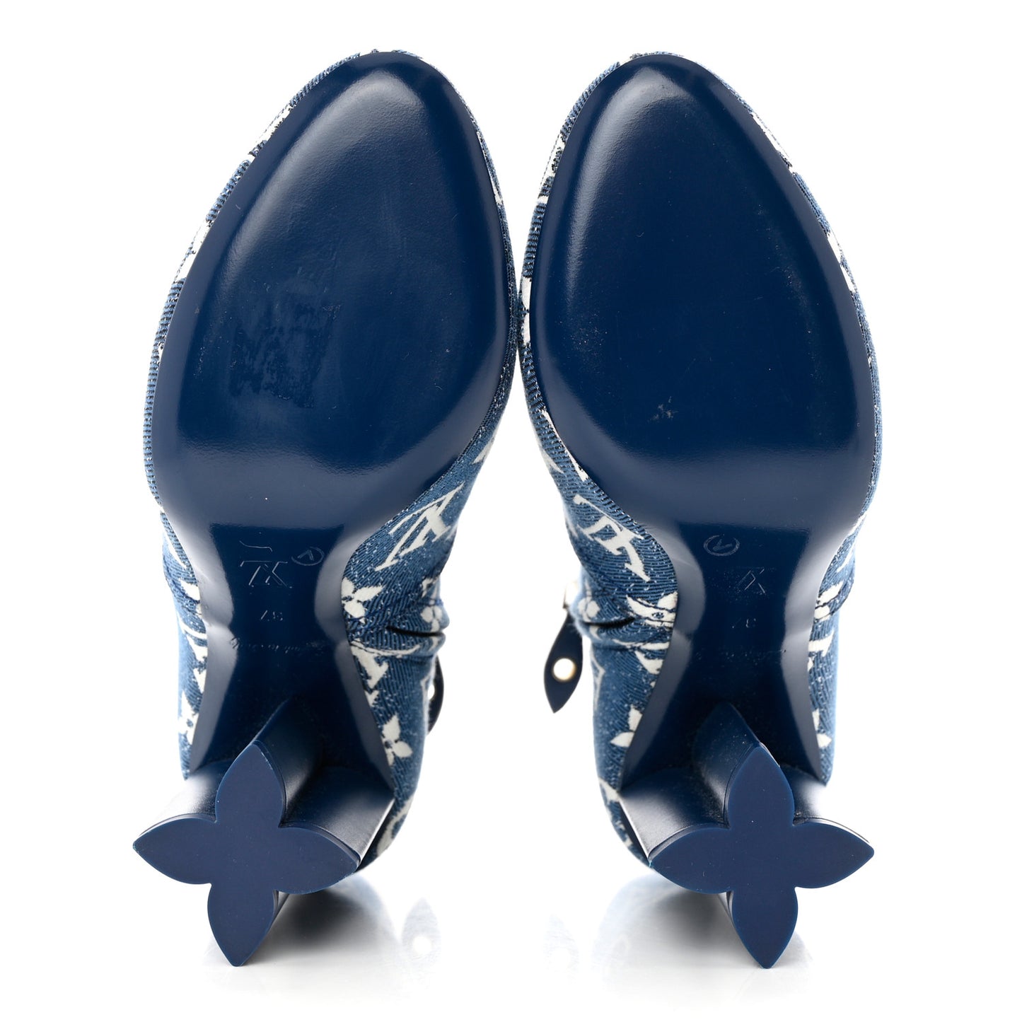Denim Monogram Silhouette Ankle Boots 37 Navy Blue