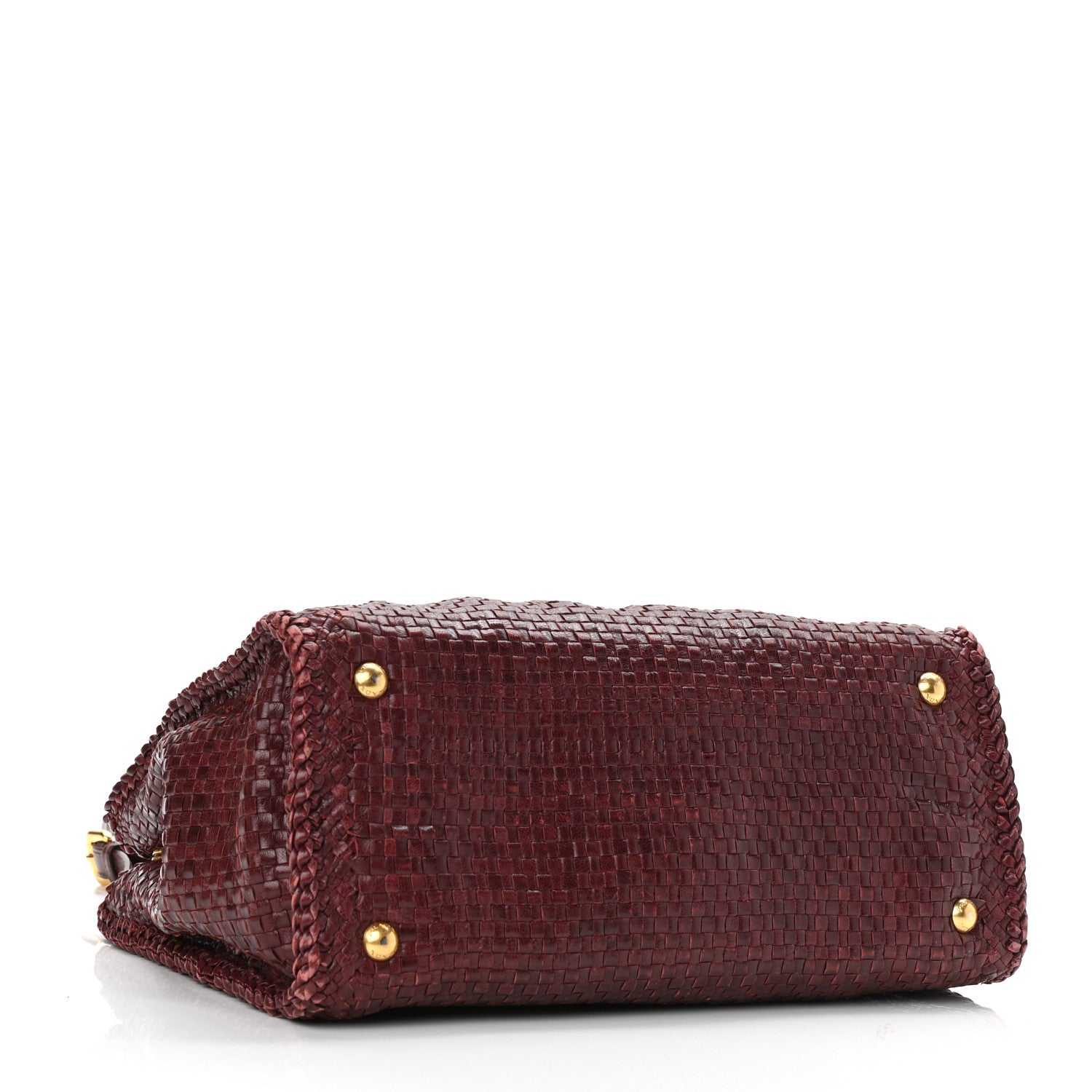 Prada Goatskin Woven Small Tote Burgundy 4 of 11