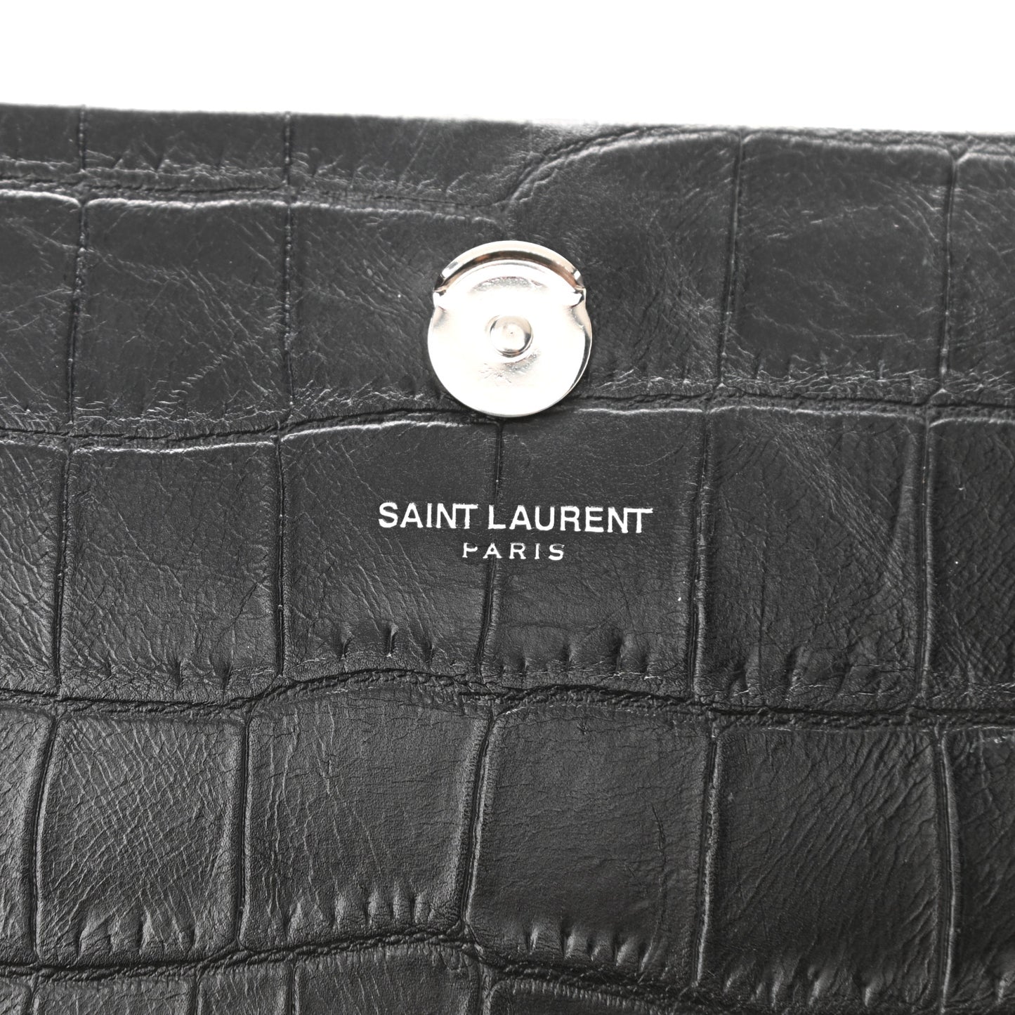 Calfskin Crocodile Embossed Medium Classic Monogram Kate Tassel Satchel Black