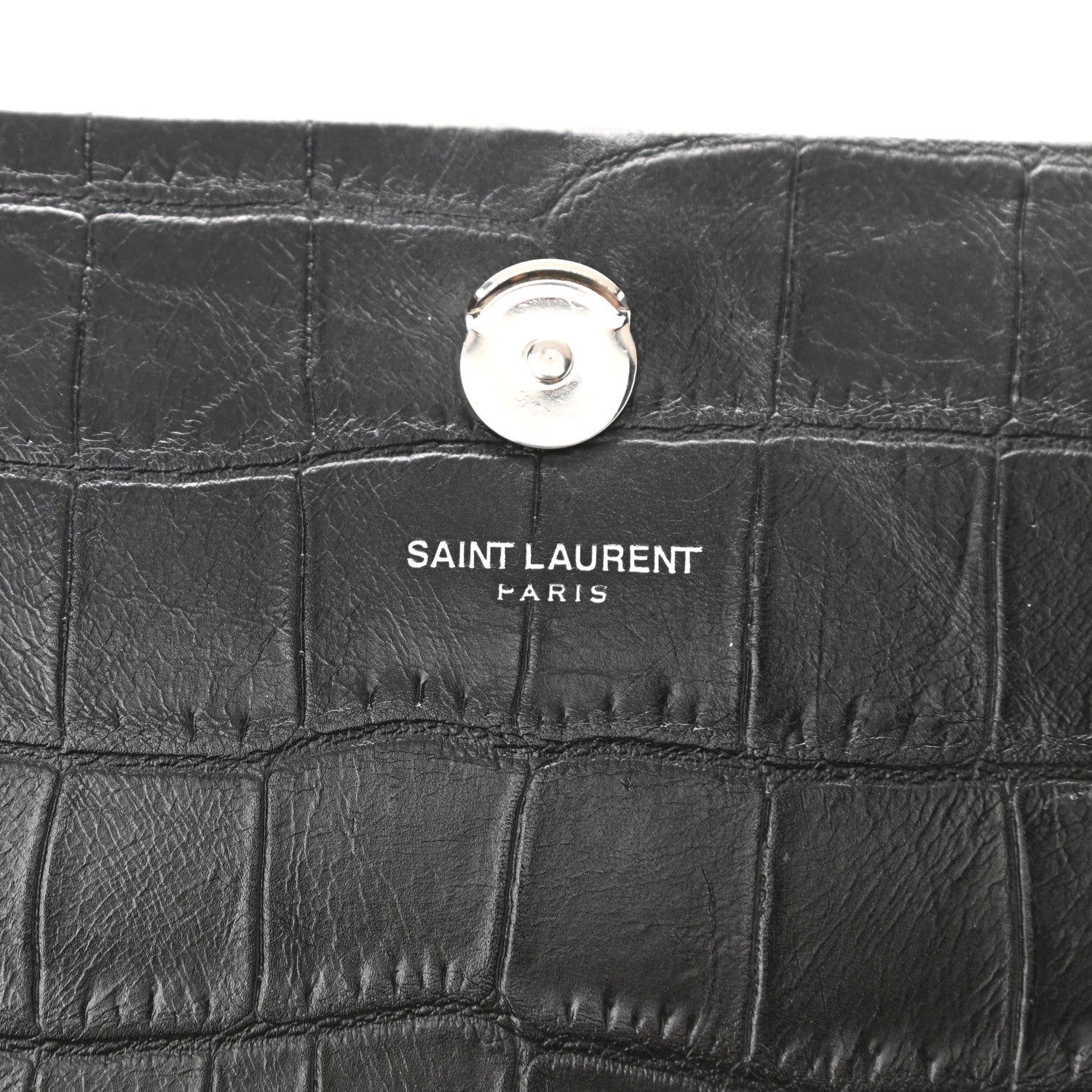 Saint Laurent Calfskin Crocodile Embossed Medium Classic Monogram Kate Tassel Satchel Black 6 of 9