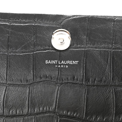 Saint Laurent Calfskin Crocodile Embossed Medium Classic Monogram Kate Tassel Satchel Black 6 of 9