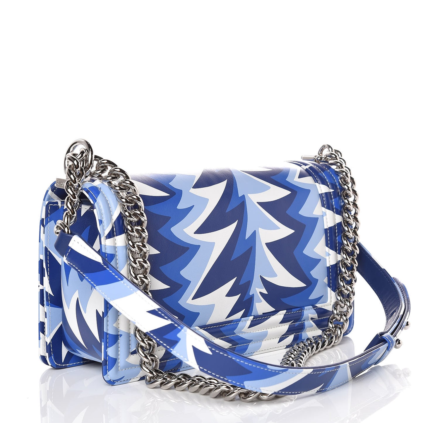 Printed Calfskin Medium Boy Flap Blue White