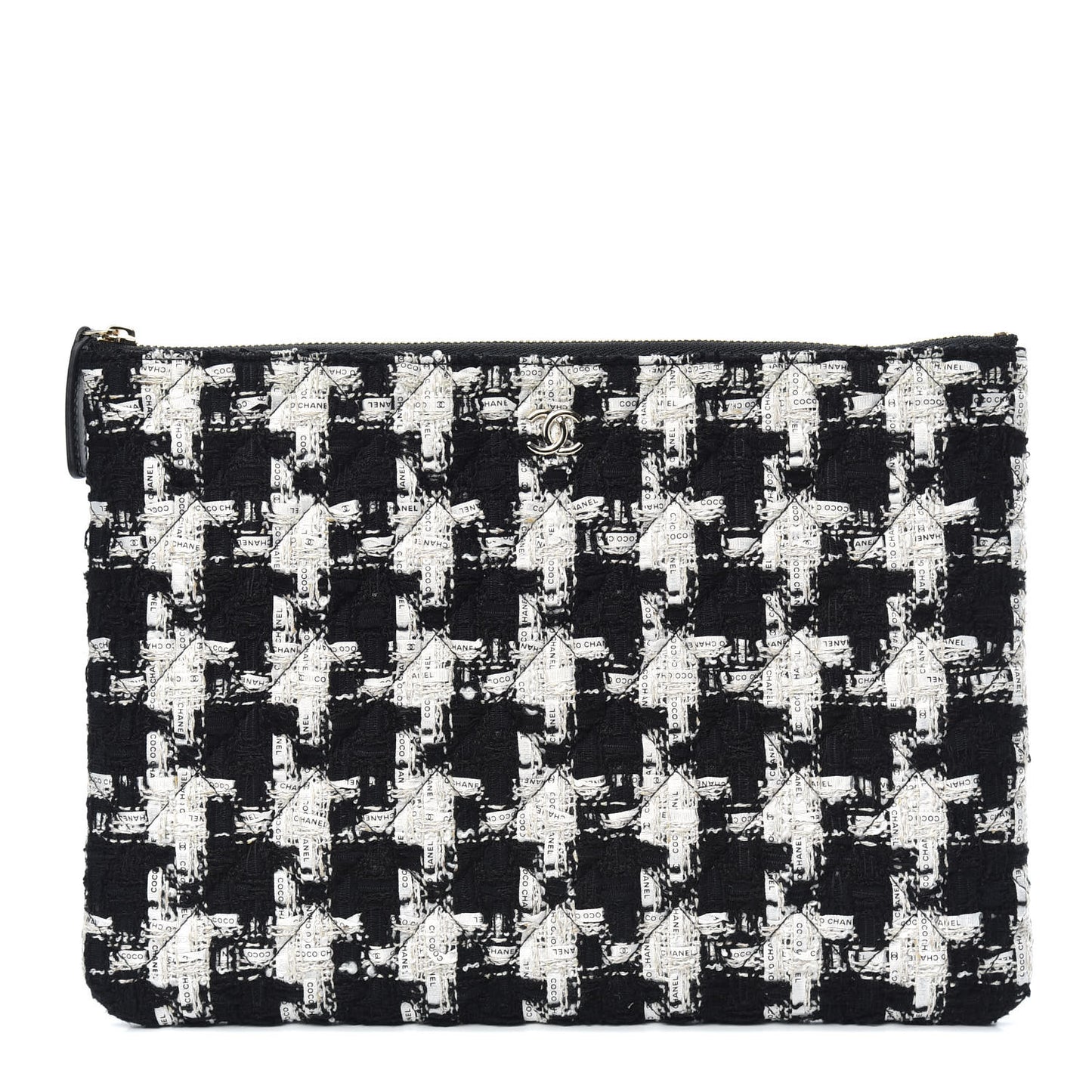 Tweed Quilted Medium Cosmetic Pouch Black Ecru White