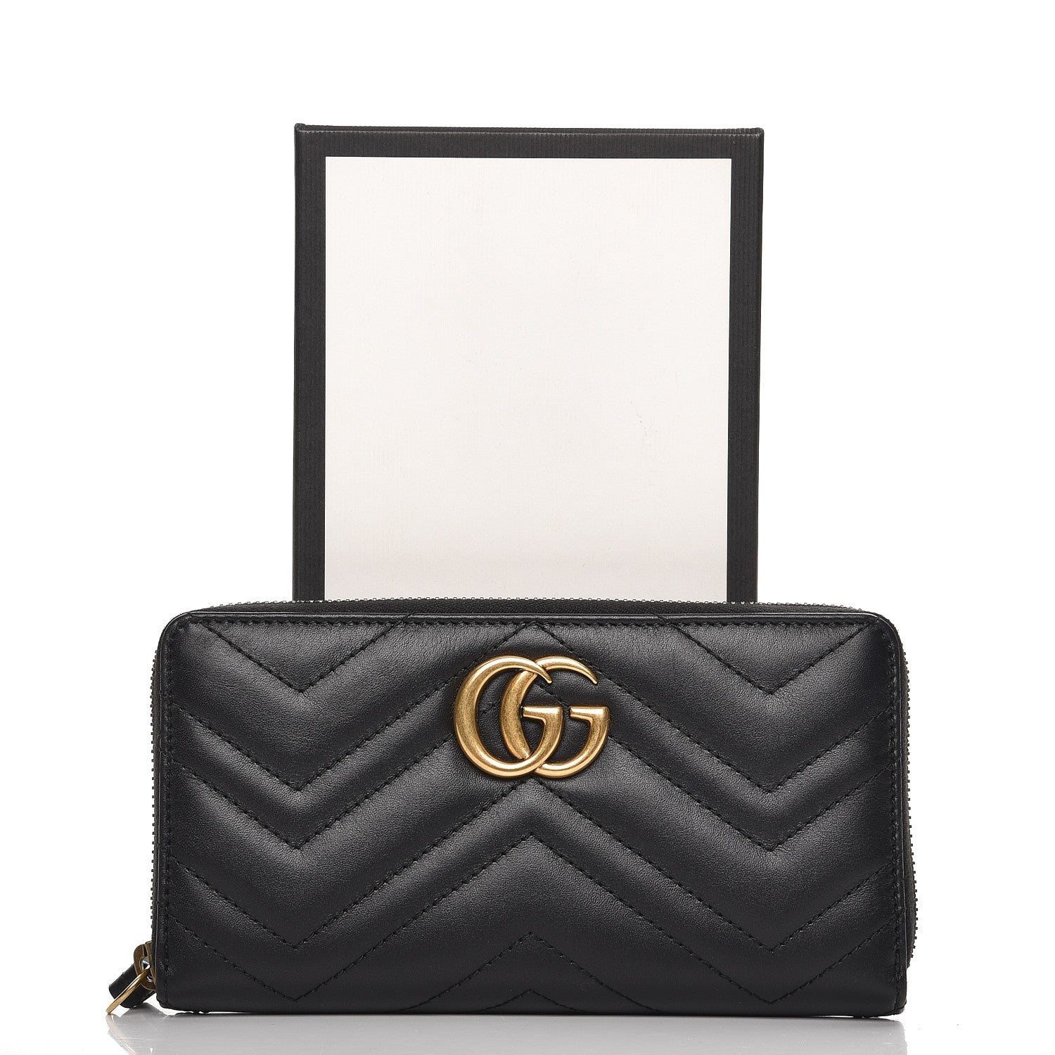 Gucci Calfskin Matelasse GG Marmont Zip Around Wallet Black 7 of 7