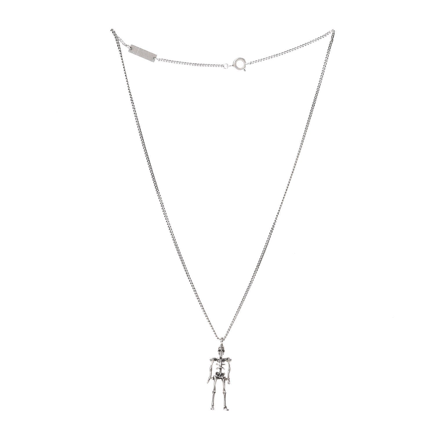 Saint Laurent Brass Skeleton Chain Necklace Silver 3 of 6