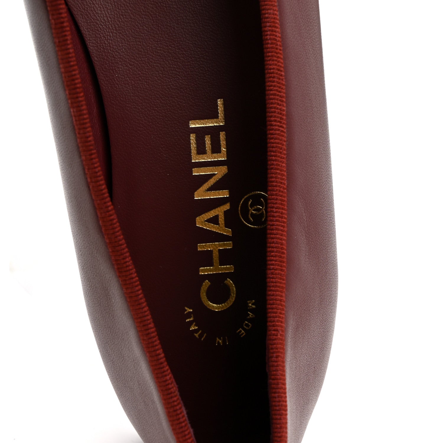 Chanel Lambskin Cap Toe CC Ballerina Flats 37.5 Burgundy Pink 7 of 10