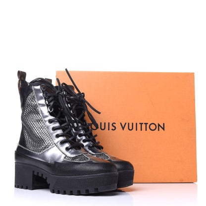 Louis Vuitton Metallic Calfskin Technical Fabric Digital Gate Laureate Platform Desert Boot 37.5 Silver 11 of 11