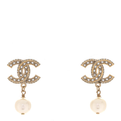 Chanel Crystal Pearl CC Drop Earrings Gold 1 of 5