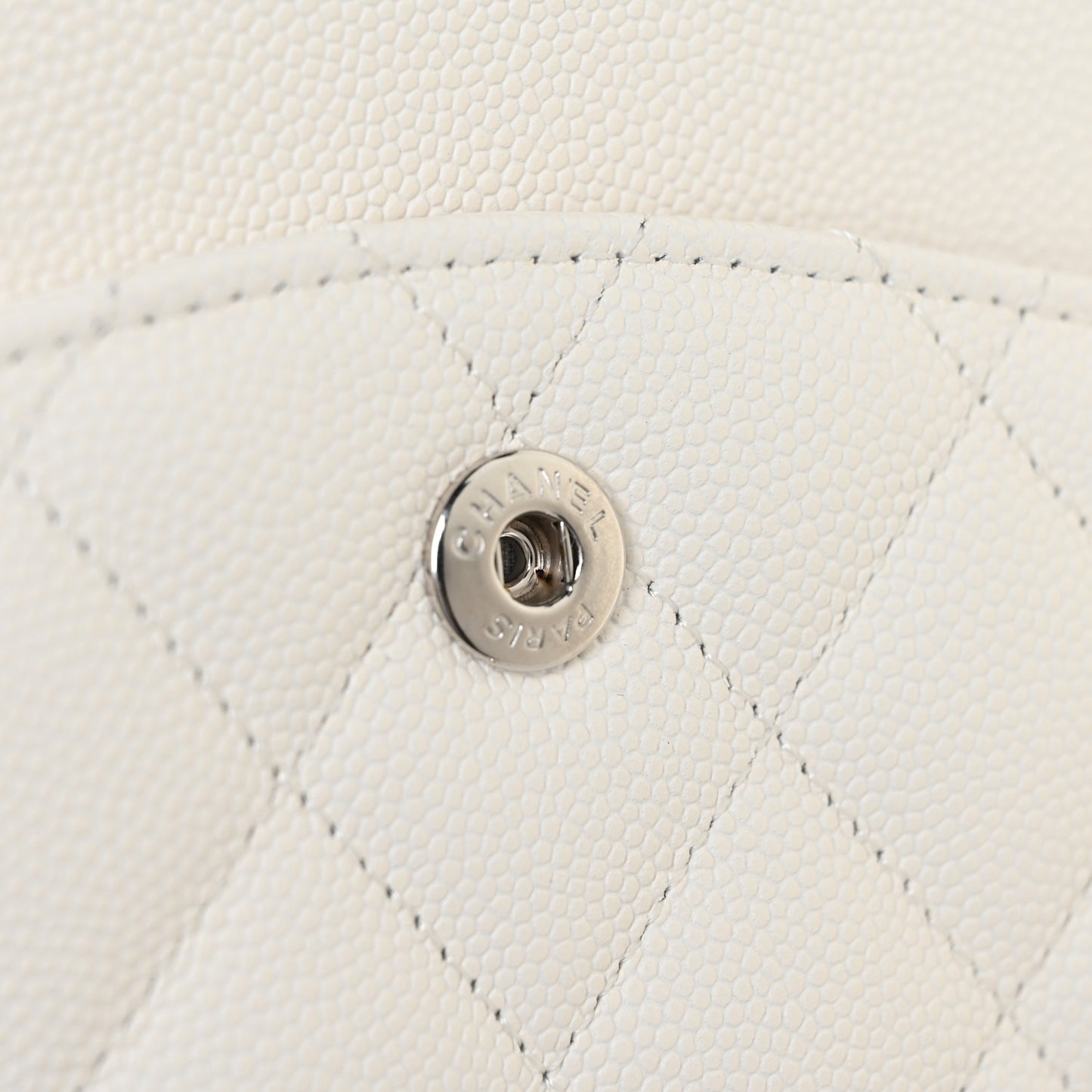 Caviar Quilted Medium Double Flap White