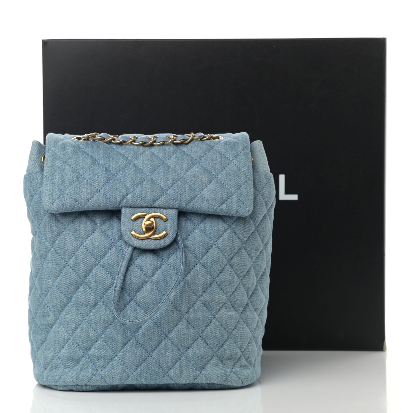 Washed Denim Quilted Small Urban Spirit Backpack Light Blue