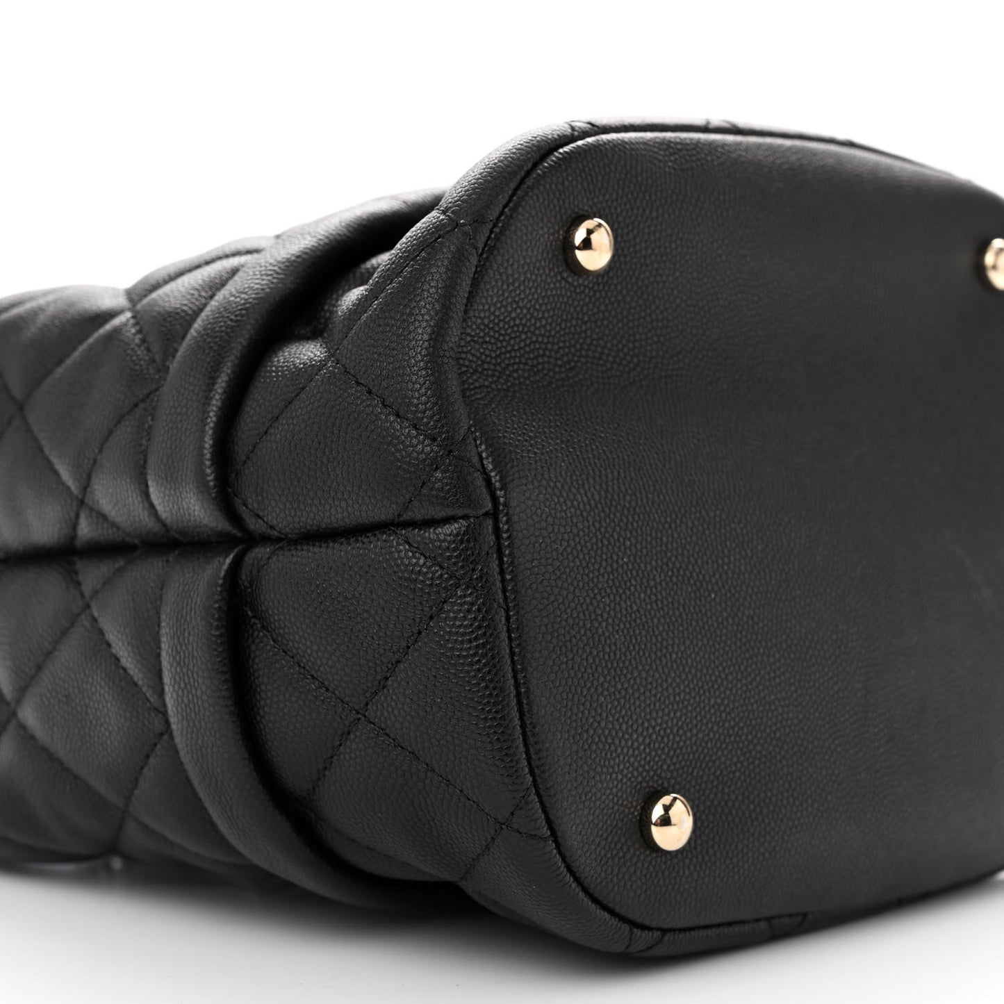 Caviar Quilted Rolled Up Bucket Drawstring Bag Black