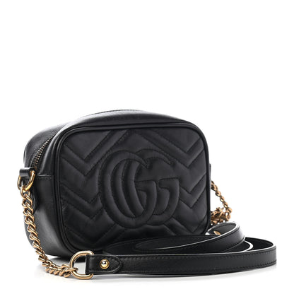 Gucci Calfskin Matelasse Mini GG Marmont Chain Shoulder Bag Black 3 of 9