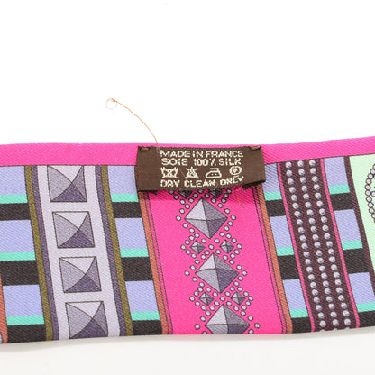 Hermes Silk Colliers de Chiens Twilly Fuchsia Vert Mauve 5 of 5