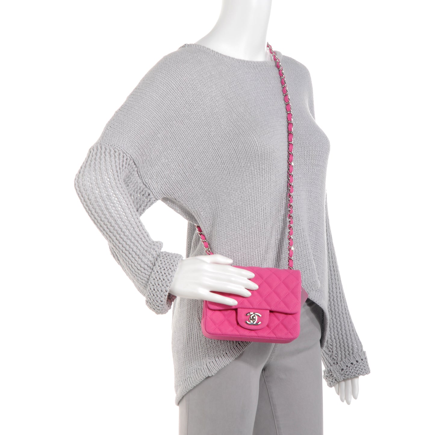 Iridescent Caviar Quilted Mini Flap Hot Pink