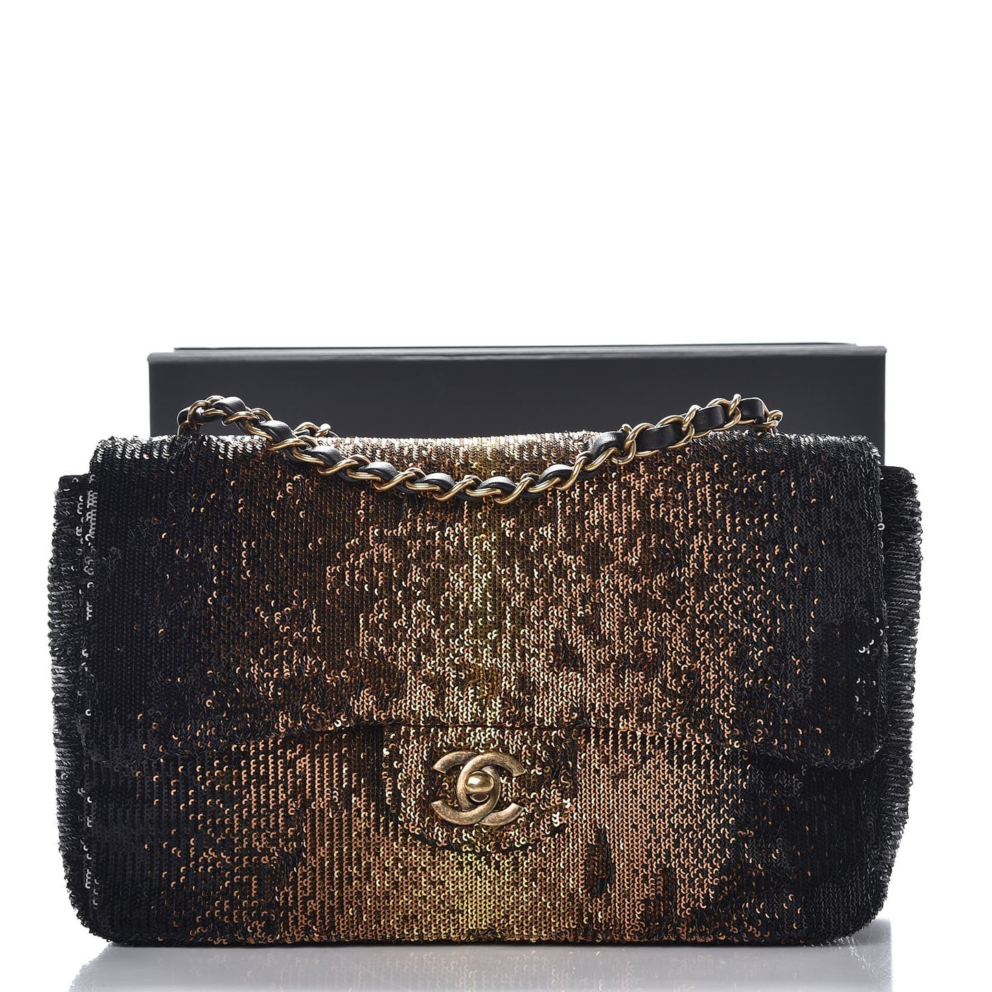Sequin Medium Single Flap Bronze Black