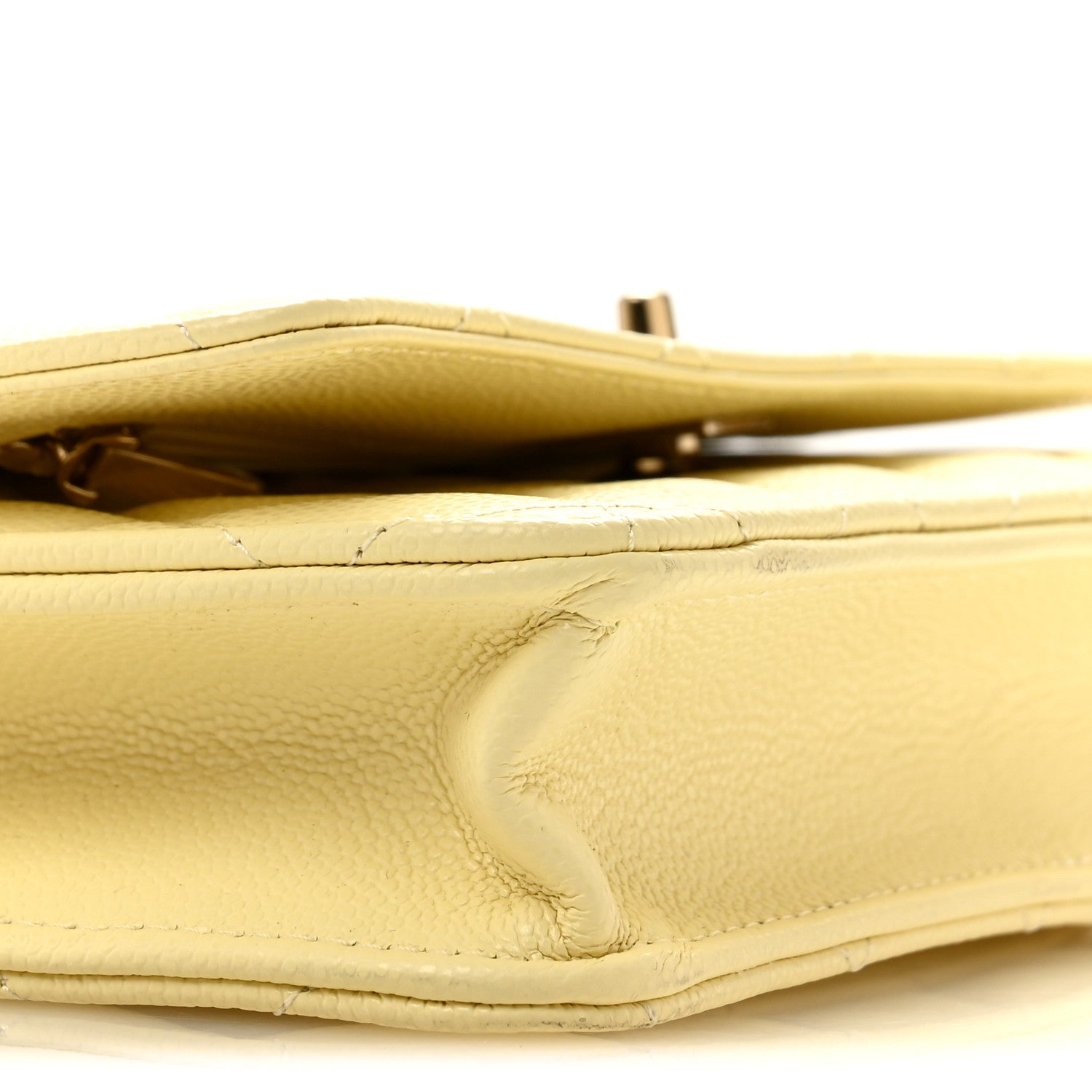 Chanel Caviar Quilted CC Turn Lock Wallet On Chain WOC Light Yellow 10 of 12