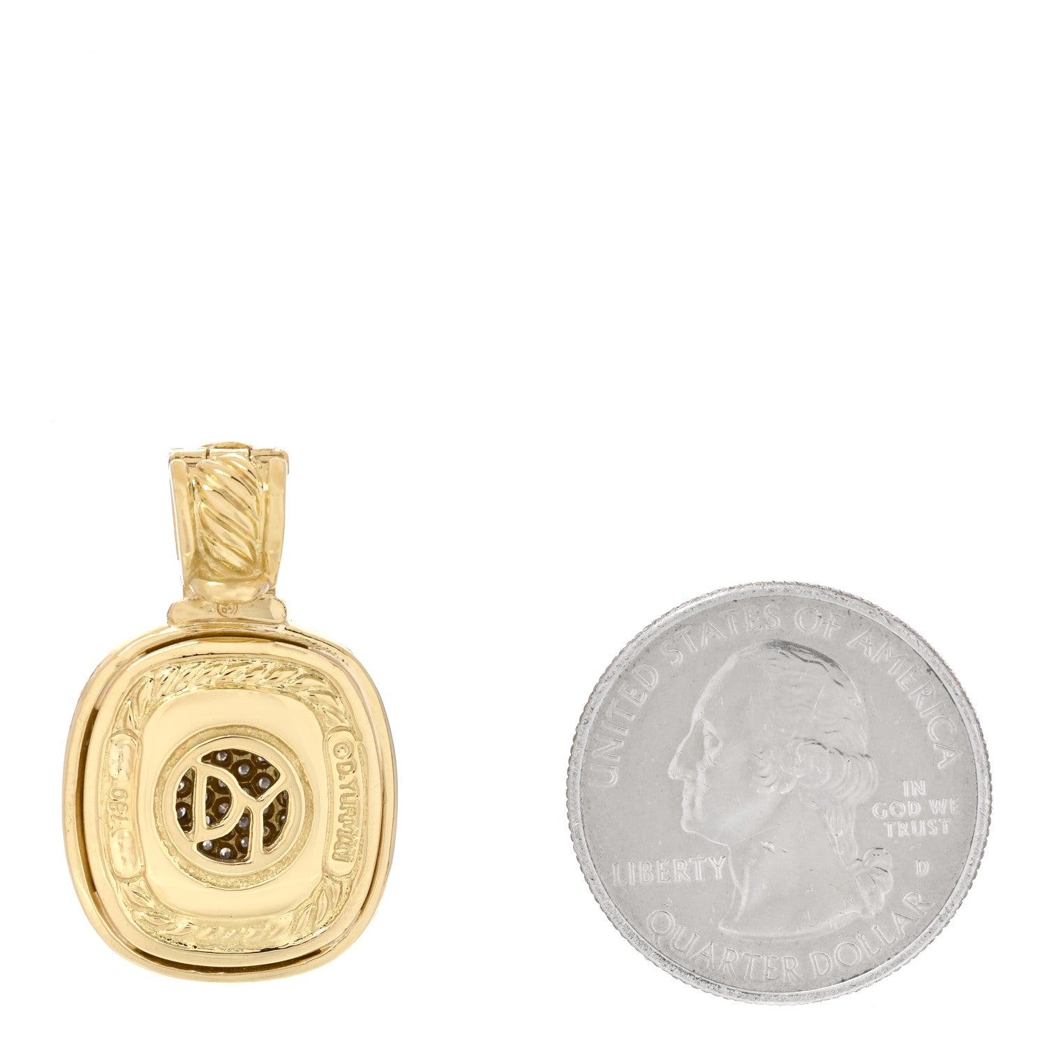 David Yurman 18K Yellow Gold Diamond Pave 20mm Albion Enhancer Pendant 2 of 3