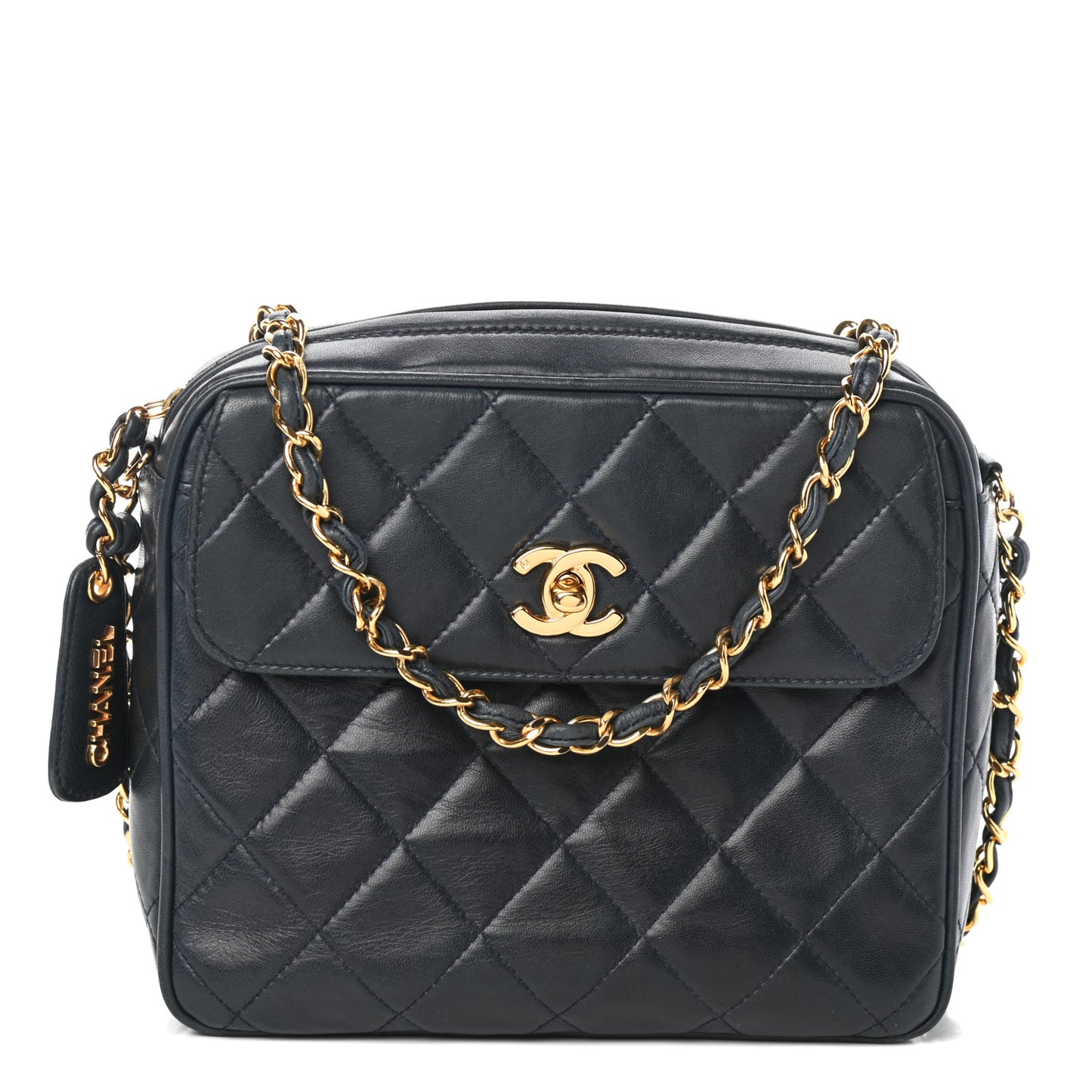 Lambskin Quilted Flap Camera Case Navy