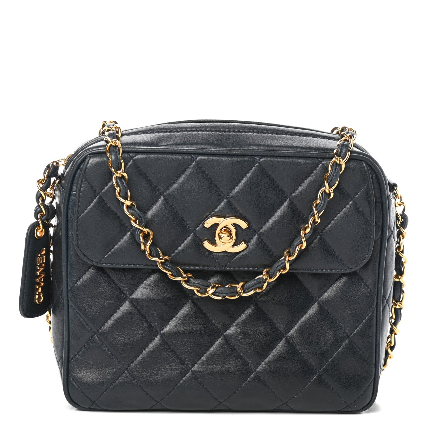 Chanel Lambskin Quilted Flap Camera Case Navy 1 of 11