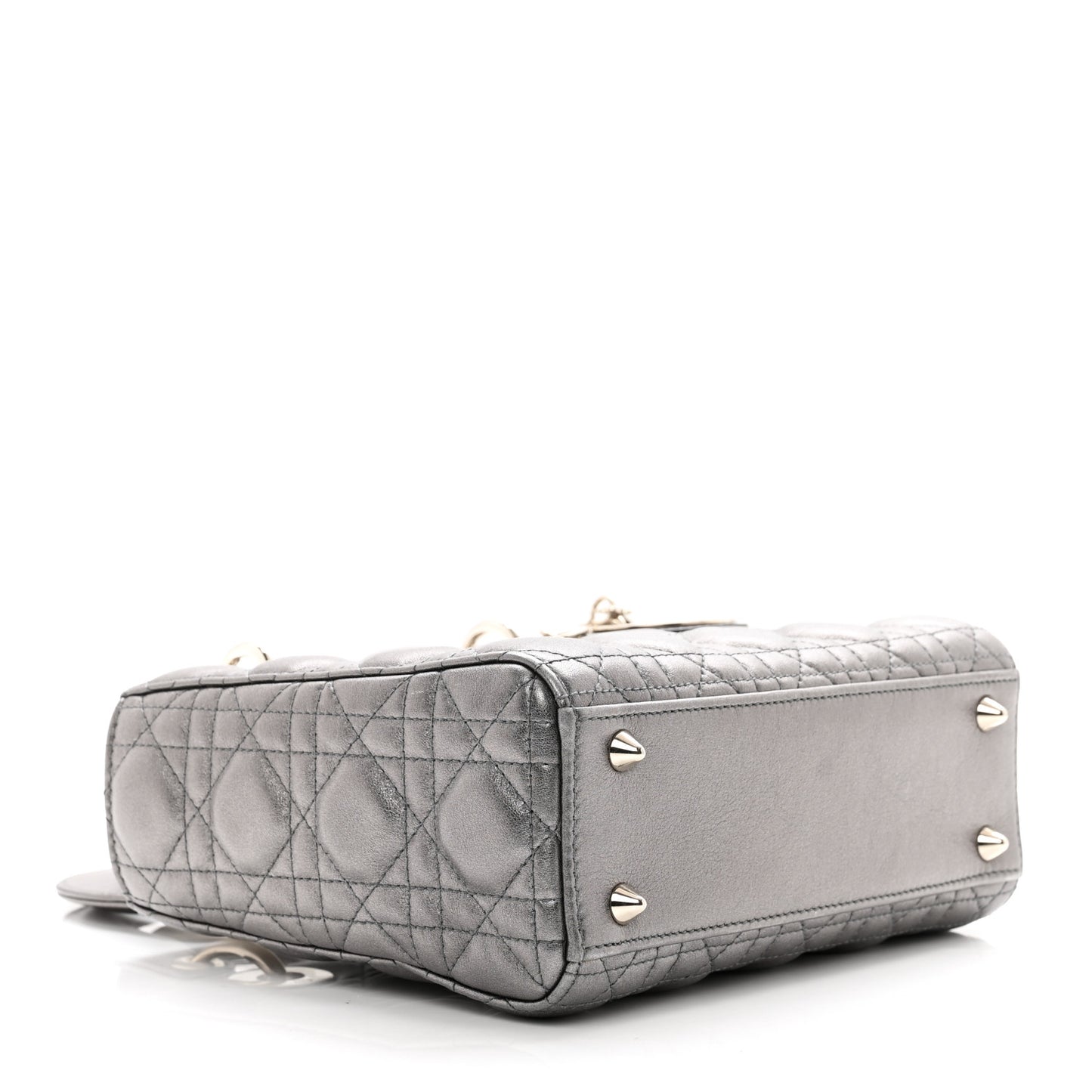 CHRISTIAN DIOR Metallic Grained Calfskin Cannage Small Lady Dior Gunmetal