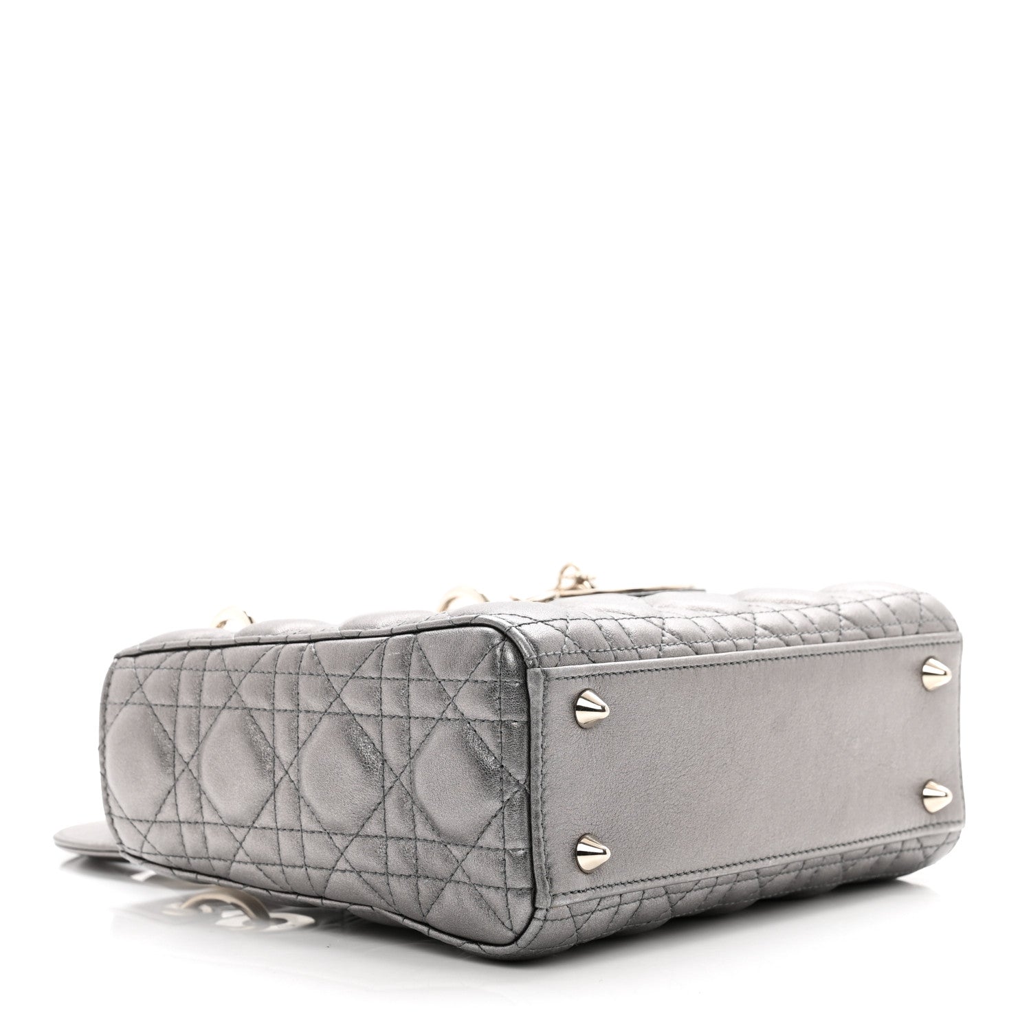 Christian Dior CHRISTIAN DIOR Metallic Grained Calfskin Cannage Small Lady Dior Gunmetal 4 of 9