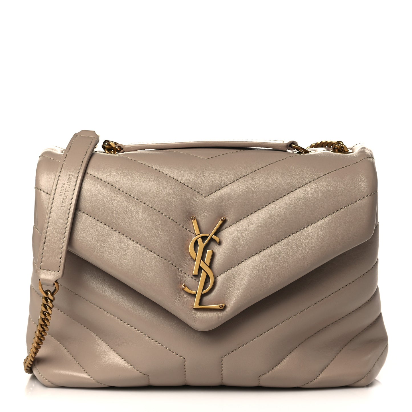 Calfskin Y Quilted Monogram Small Loulou Chain Satchel Dark Beige