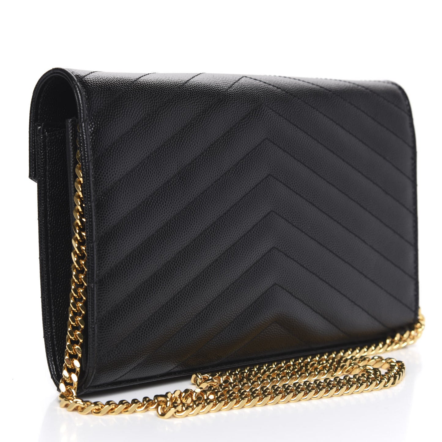 Grain De Poudre Matelasse Chevron Monogram Chain Wallet Black