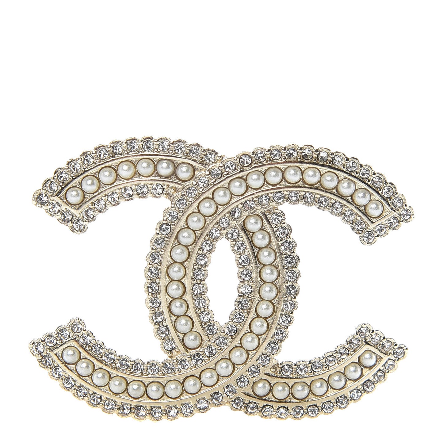 Pearl Crystal Lace Camellia CC Brooch Gold