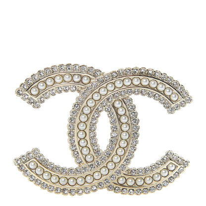 Chanel Pearl Crystal Lace Camellia CC Brooch Gold 1 of 5