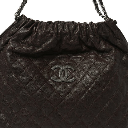 Chanel Distressed Glazed Caviar Quilted Large Elastic Tote Dark Brown 8 of 10