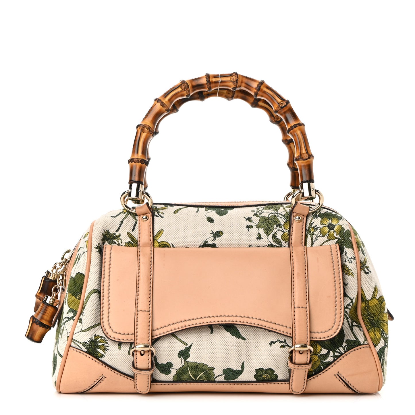 Canvas Floral Flora Bamboo Top Handle Boston Bag Multicolor