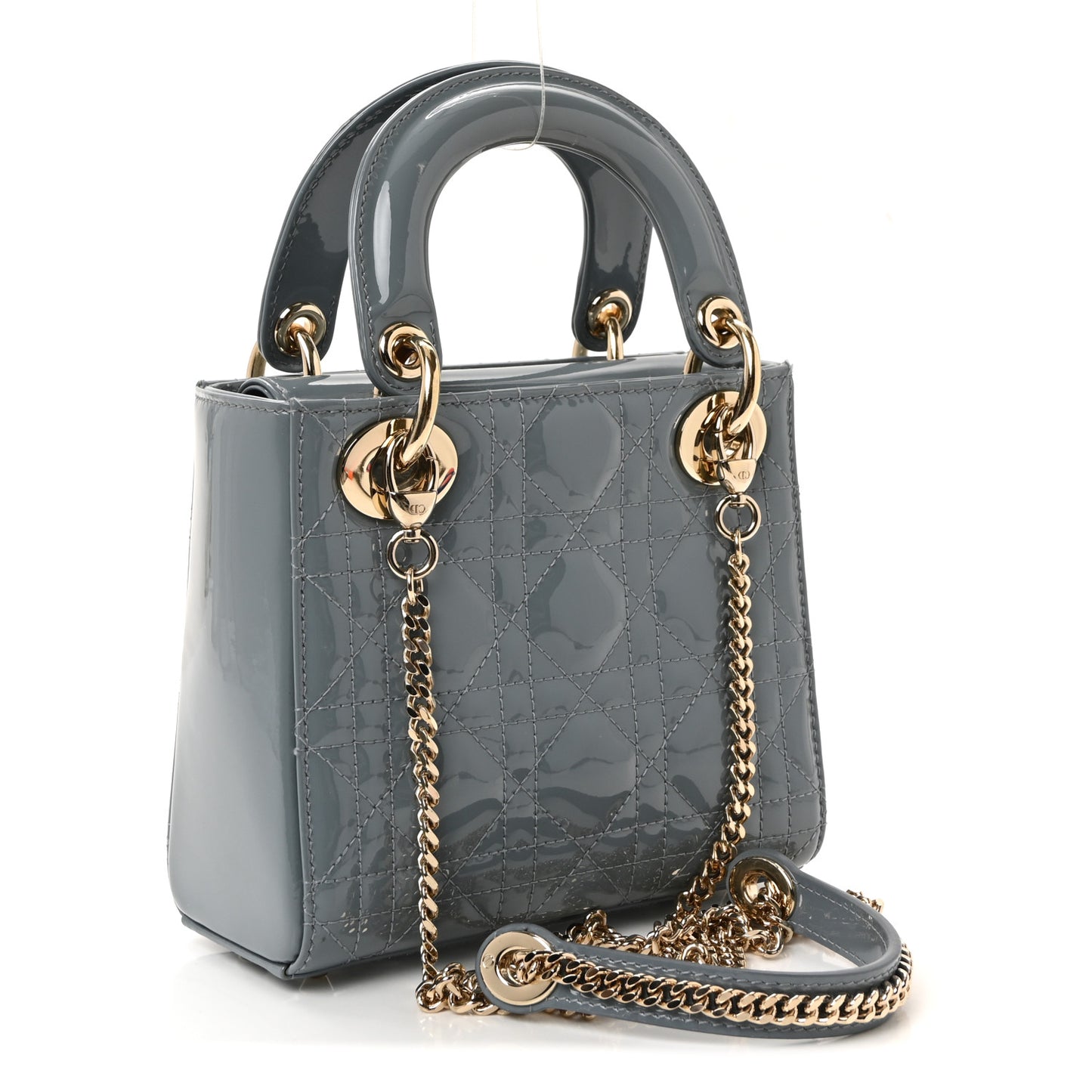 Patent Cannage Mini Lady Dior Light Blue