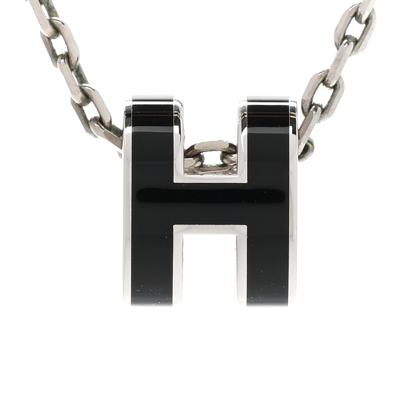 Lacquered Palladium Mini Pop H Pendant Necklace Black