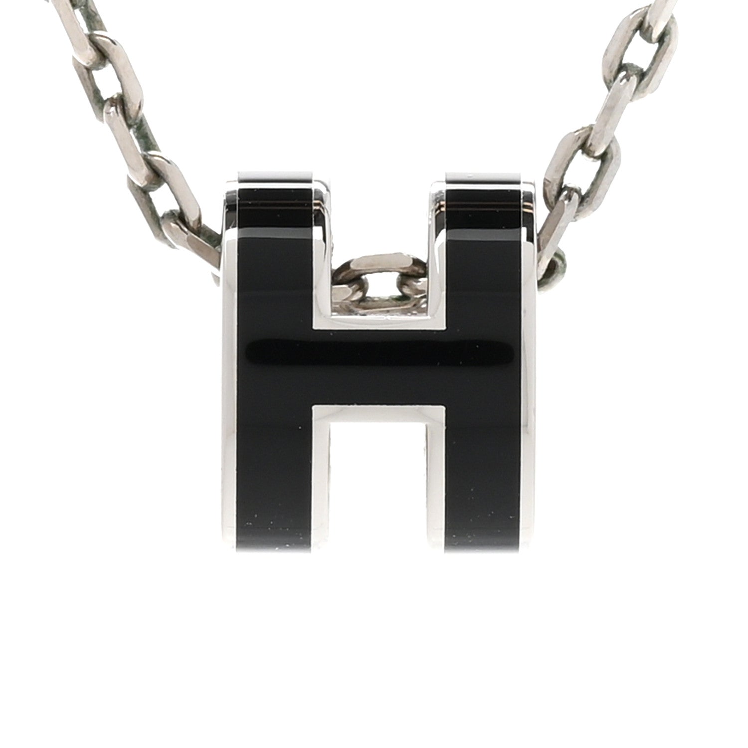 Hermes Lacquered Palladium Mini Pop H Pendant Necklace Black 4 of 9