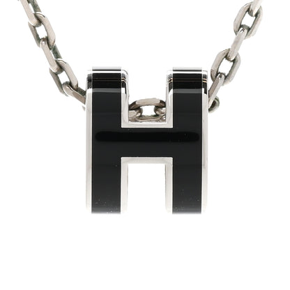 Hermes Lacquered Palladium Mini Pop H Pendant Necklace Black 4 of 9