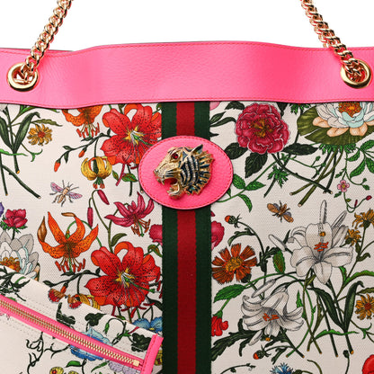Gucci Canvas Flora Large Rajah Chain Tote White Multicolor Fuxia Fluo 10 of 16