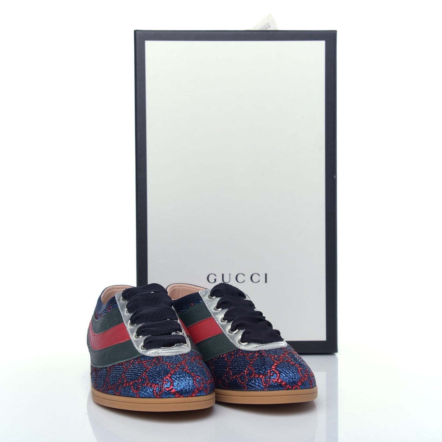 Lurex Calfskin Web GG Monogram Womens Falacer Sneakers 36 Iridescent Blue Iridescent Red Silver