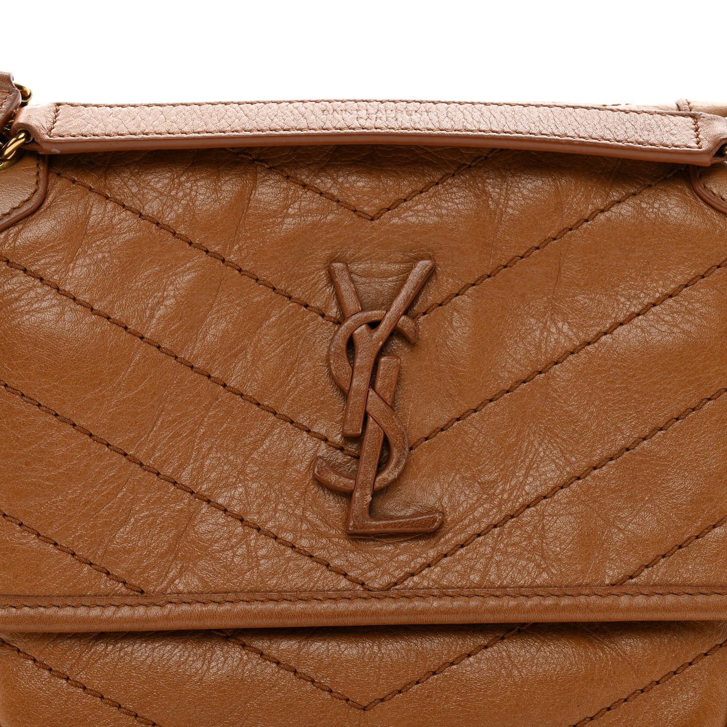 Crinkled Calfskin Matelasse Monogram Baby Niki Chain Satchel Light Caramel