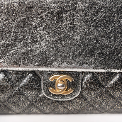 Chanel Cracked Metallic Calfskin Quilted Zip Away Chain Clutch Dark Silver 9 of 9