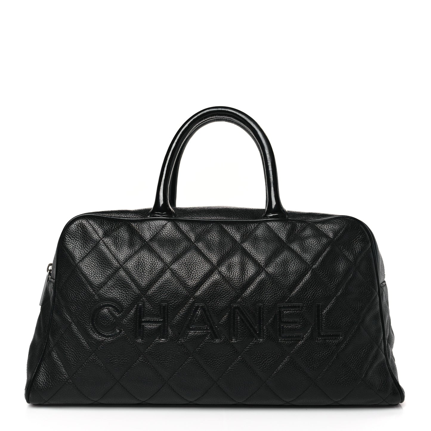 Caviar Patent Quilted Large Bowler Black