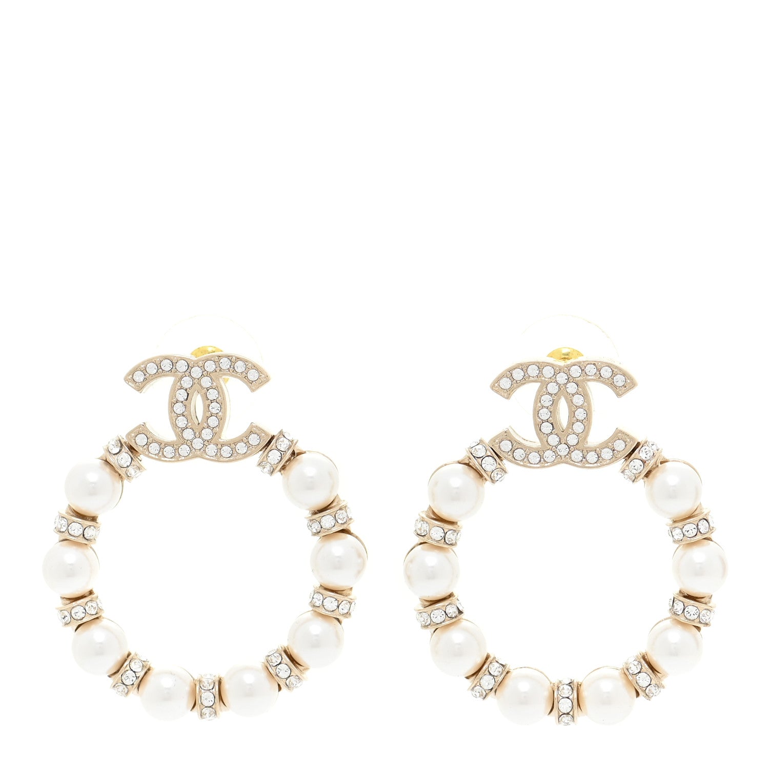 Chanel Pearl Crystal Nefertiti CC Drop Earrings Gold 1 of 6