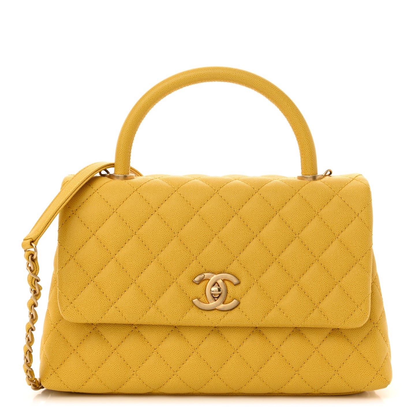 Caviar Quilted Small Coco Handle Flap Yellow
