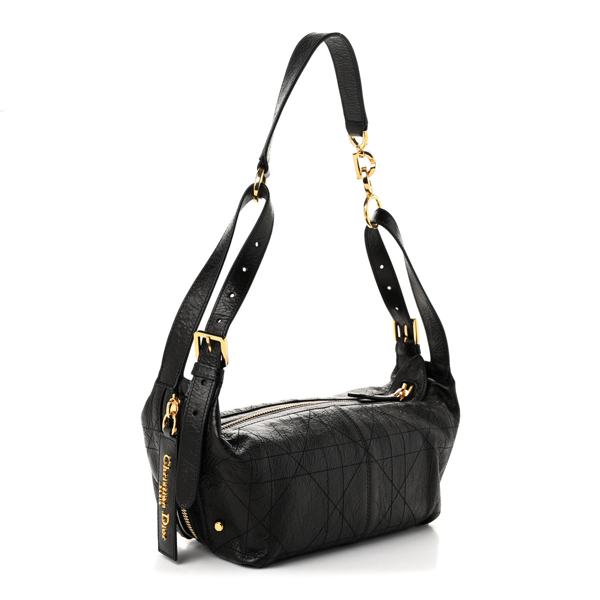 Crinkled Calfskin Macrocannage Small D-Journey Bag Black