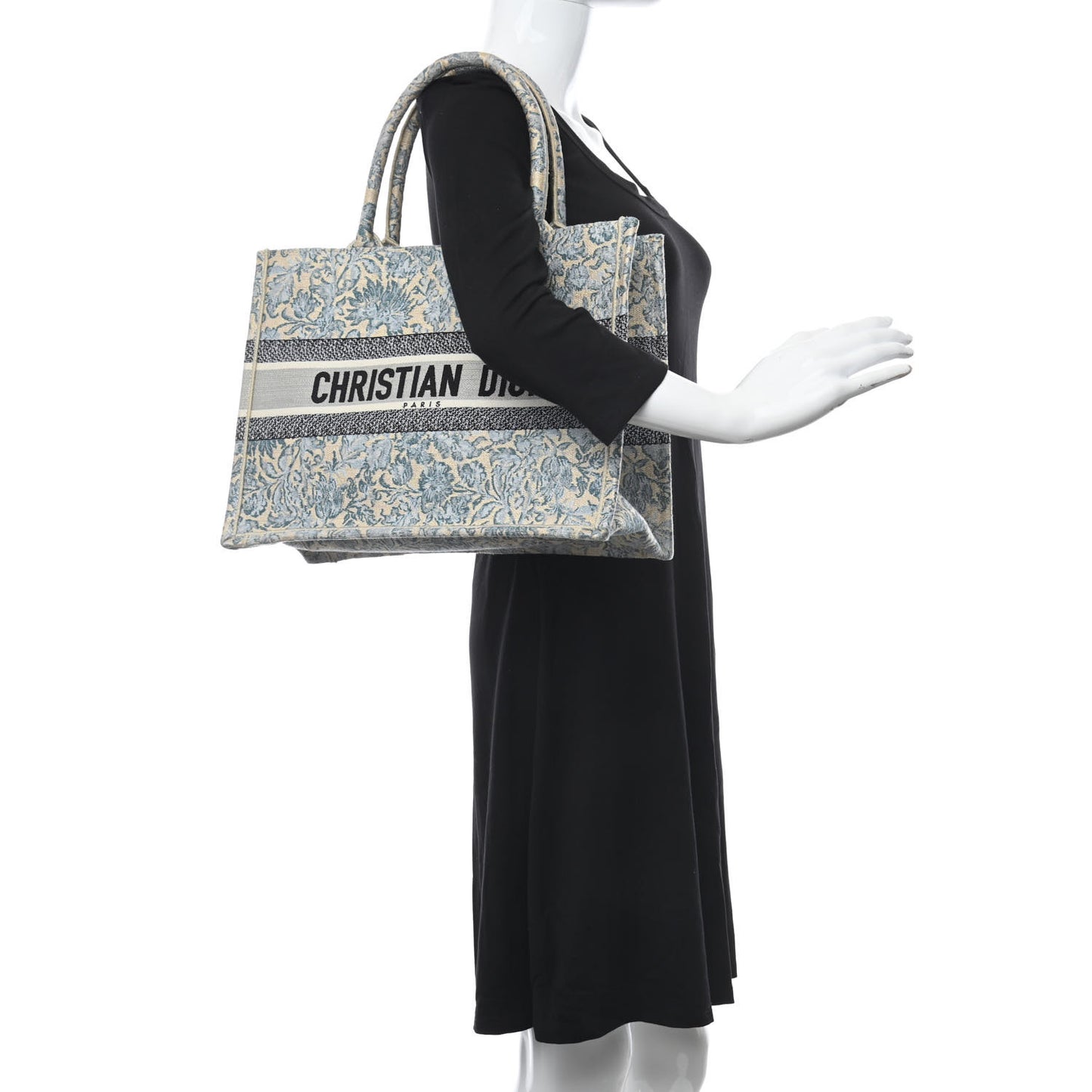 Canvas Embroidered Medium Brocart Book Tote Metallic Blue