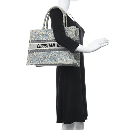 Christian Dior Canvas Embroidered Medium Brocart Book Tote Metallic Blue 2 of 8